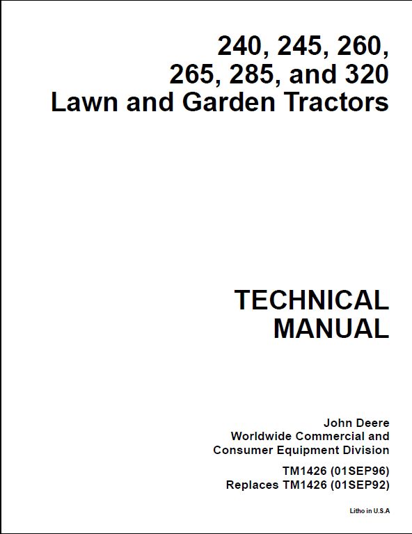 John Deere 240 245 260 265 285 And 320 Lawn And Garden