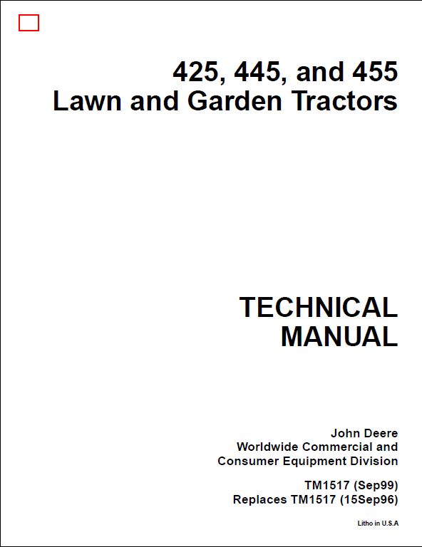 John Deere 425, 445, and 455 Lawn and Garden Tractors ... john deere 265 wiring schematic 