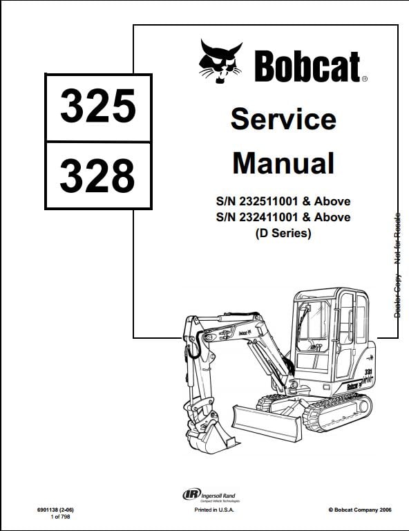 Bobcat 325  328 Mini Excavator Service Repair Workshop