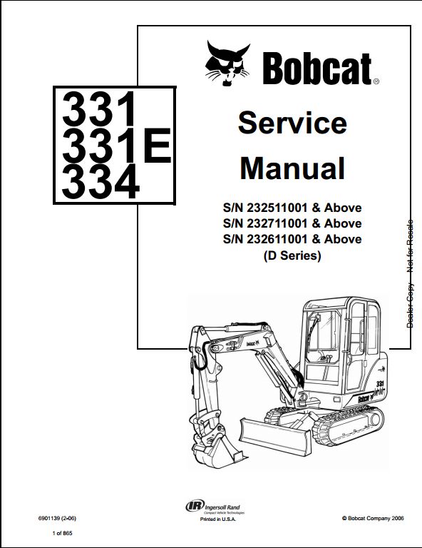 Bobcat 331 331e 334 Mini Excavator Service Repair Workshop