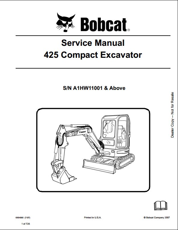 Bobcat 425 Compact Excavator Service Repair Workshop