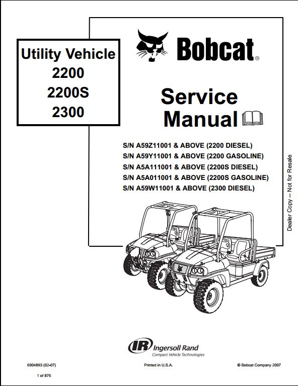 Bobcat 2200 2200s 2300 Utility Vehicle Service Repair