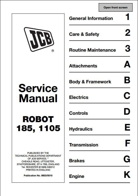 Jcb Robot 185 1105 Skid Steer Loader Service Repair Manual