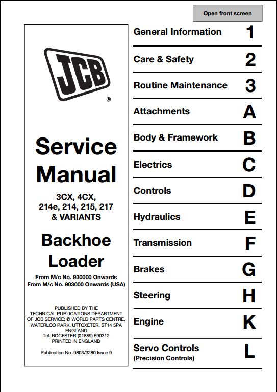 Jcb 3cx 4cx 214e 214 215 217  U0026 Variants Backhoe Loader