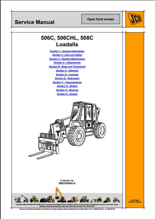 JCB 506C,506CHL,508C Loadalls Telescopic Handler Service ...