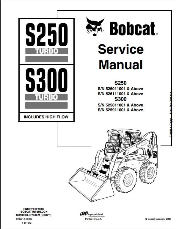 Bobcat S250 S300 Turbo High Flow Skid Steer Loader Service Repair