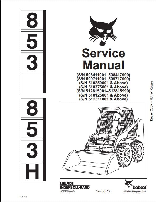 Bobcat 853 853H Skid Steer Loader Service Repair Workshop ... 853 bobcat wiring schematic 