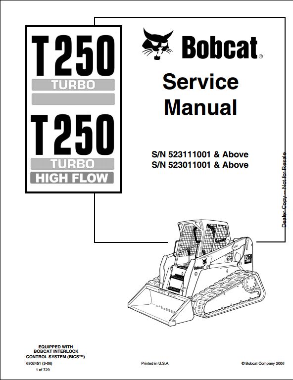 2006 Bobcat T250 Turbo High Flow Track Loader Service ... bobcat t250 parts diagram 