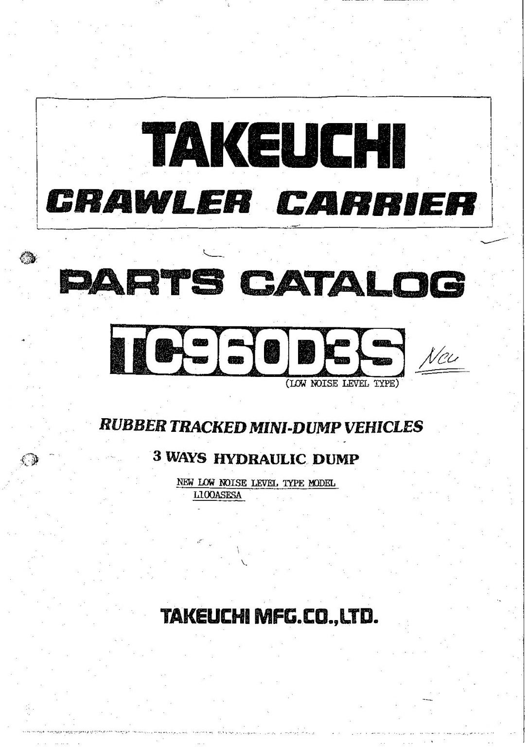 Takeuchi tc960d3s crawler carrier part catalog manual a repair manual 