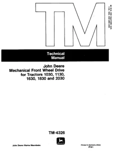 John Deere Front Wheel Drive for Tractor 1030 1130 1630 1830 2030 Technical Manual