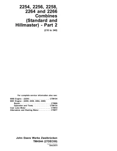 John Deere Combine 2254 2256 2258 2264 2266 Technical Manual
