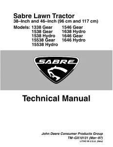 John Deere Sabre Lawn Tractor 1338 1538 15538 1546 1638 1646 TM-GX10131 Technical Manual