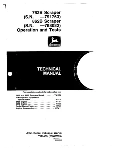 John Deere Scrapers 762B 862B 791763 793082 tm1489 Technical Manual