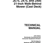 John Deere Walk Behind Mowers JA60 JA62 JA65 JE75 JX75 JX85 21 INCH tm1723 Technical Manual